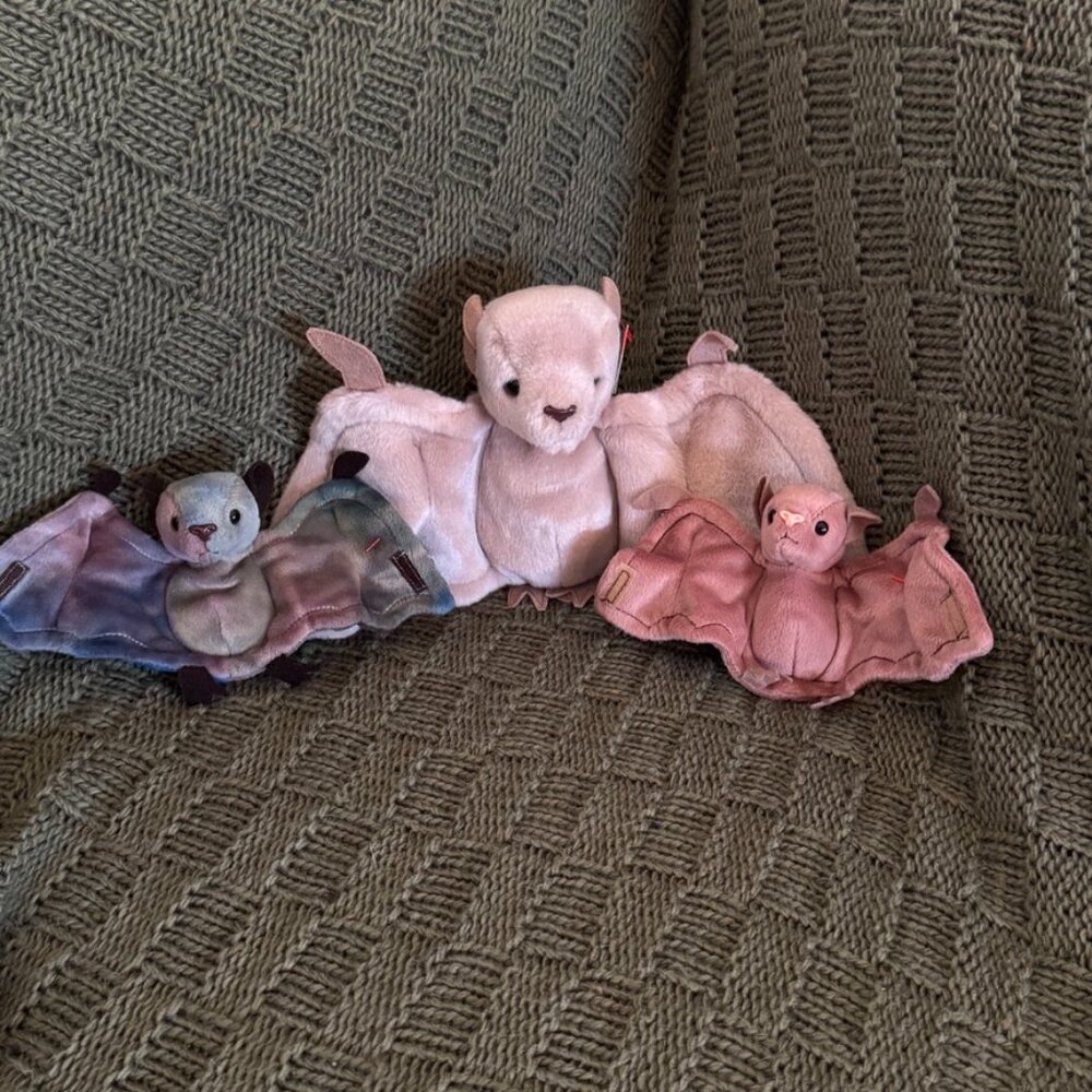 TY Beanie Babies “Batty” Bat Collection Lot – Beanie Buddy + 2 Beanie Babies